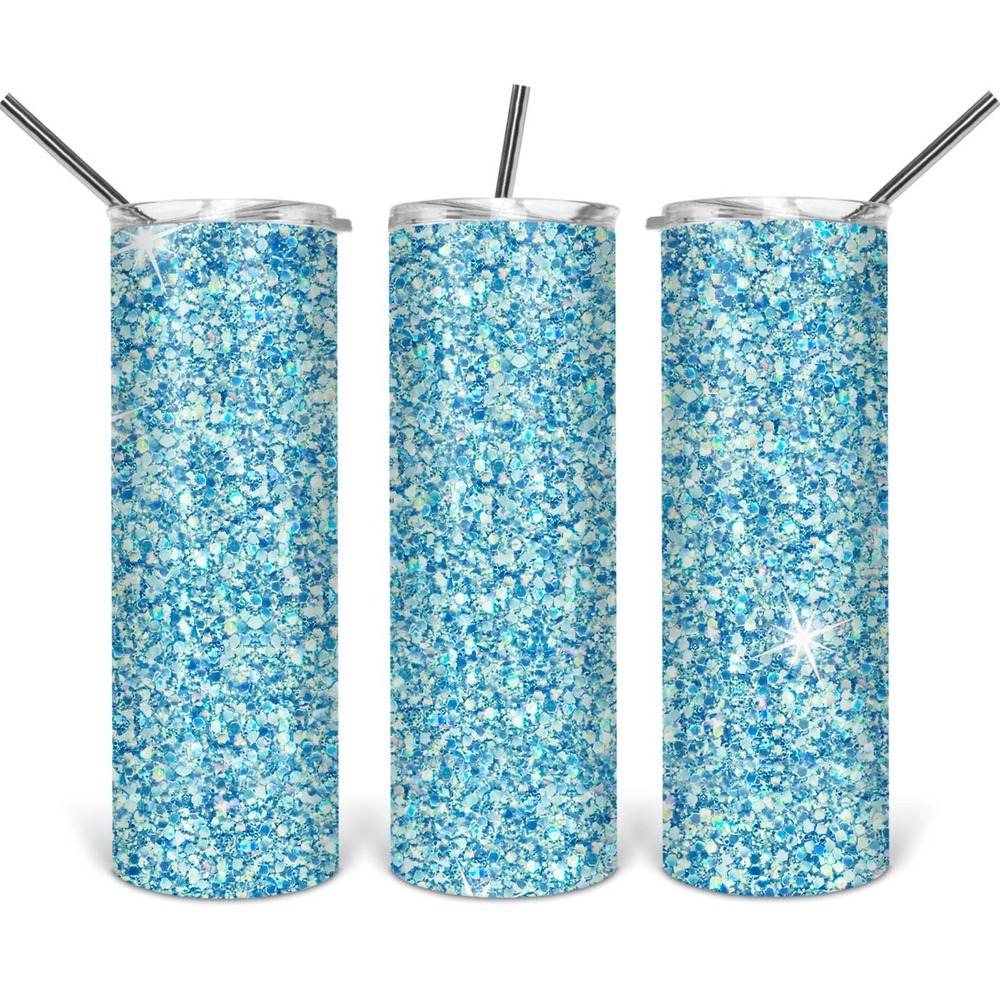 Blue Glitter Print Sublimated Stainless Steel Double Wall Tumbler 20 oz